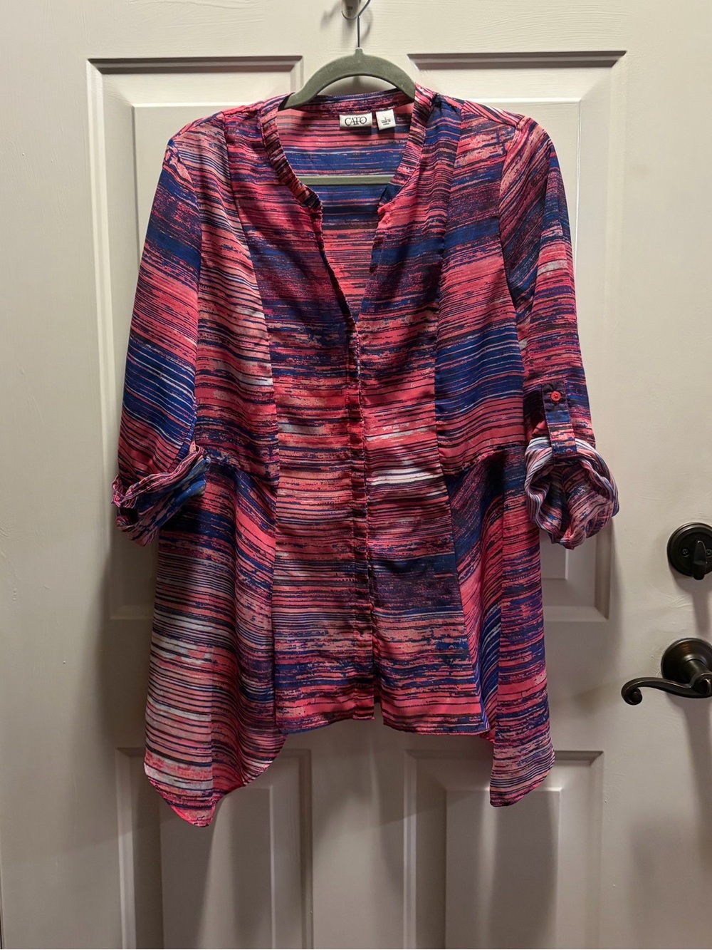 Cato Pink and Blue Striped Roll-Sleeve Tunic